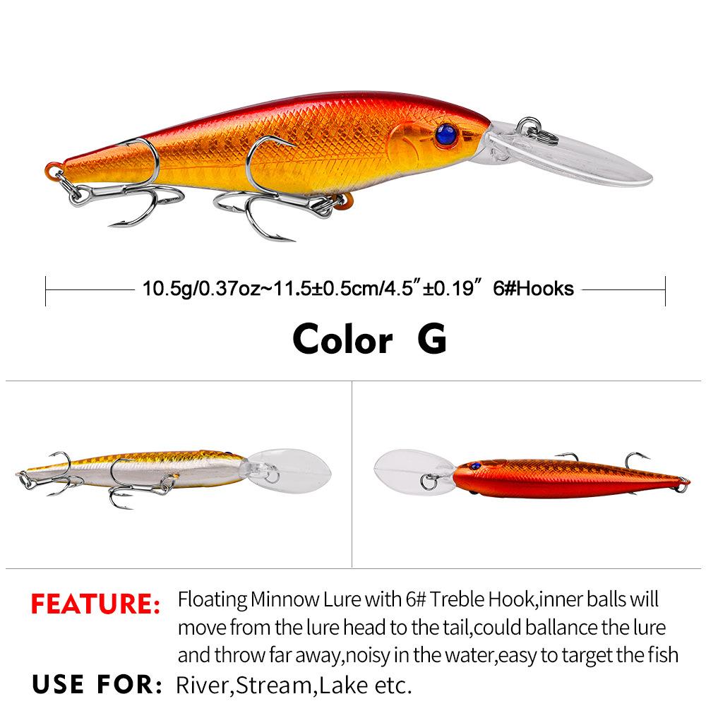 

Floating Minnow Lua Lure11.5cm10.5g10Colorful bionic imitation bait, long-range hard bait, suitable for both freshwater and salt 11.5CM-10.5G