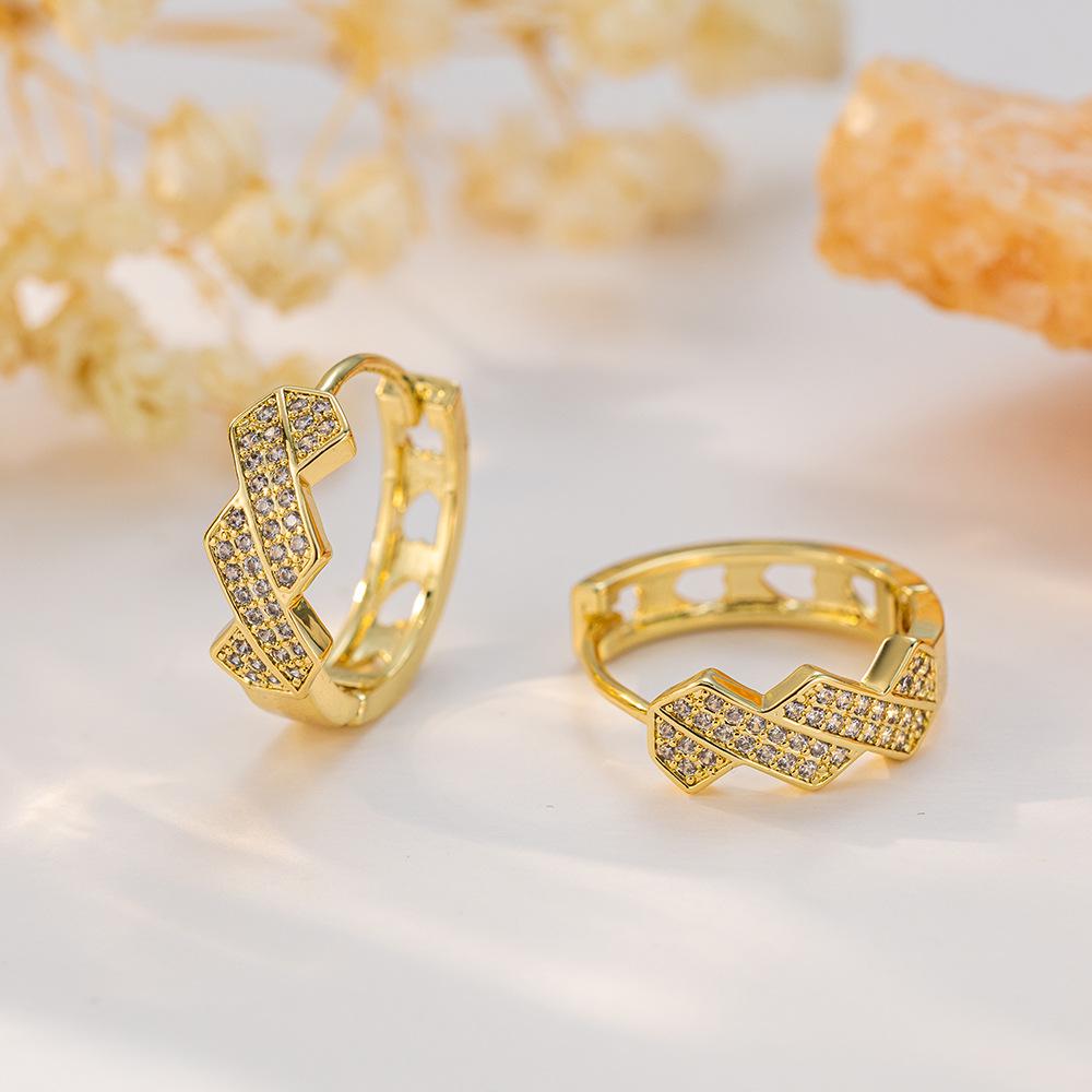 18K Gold U-shaped Geometric Earring Hoops with Zirconia Earring Backs - European & American Fashion