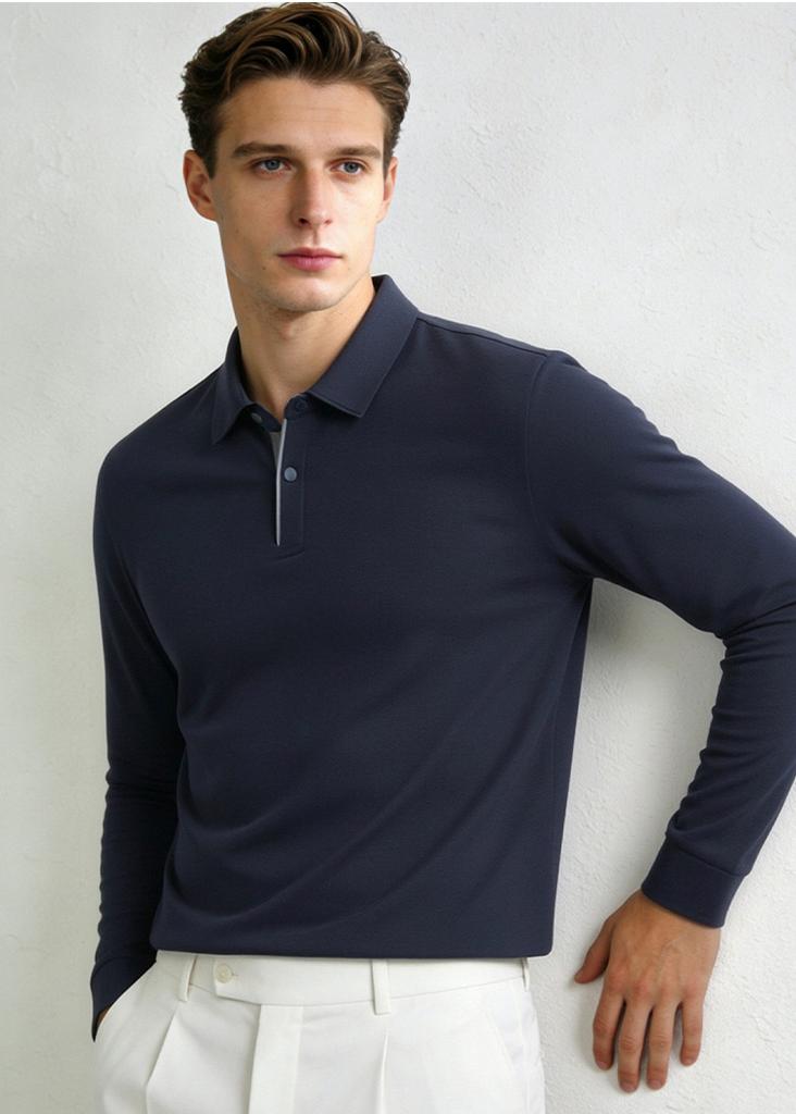Jelly Polo Cool Sunscreen Smooth and Skin friendly Brocade Ammonia Four sided Elastic Men's Long sleeved Polo Shirt