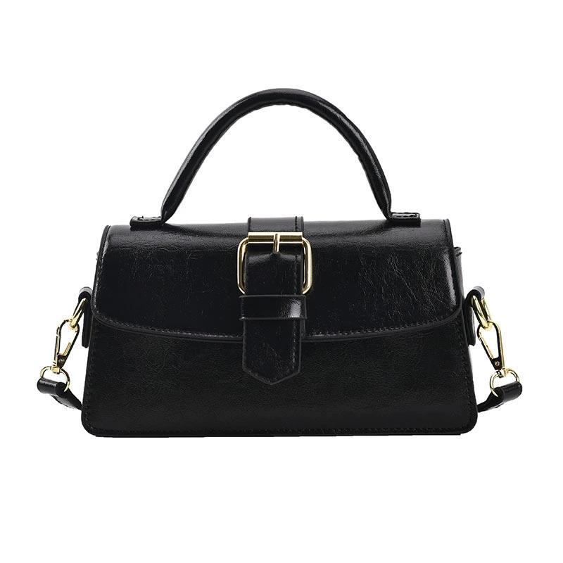 Vintage Brown Pu Shoulder Bag Four Season High-Quality Buckle Decorate Ladies Handbag Streetwear American Preppy Style Bags Y2K