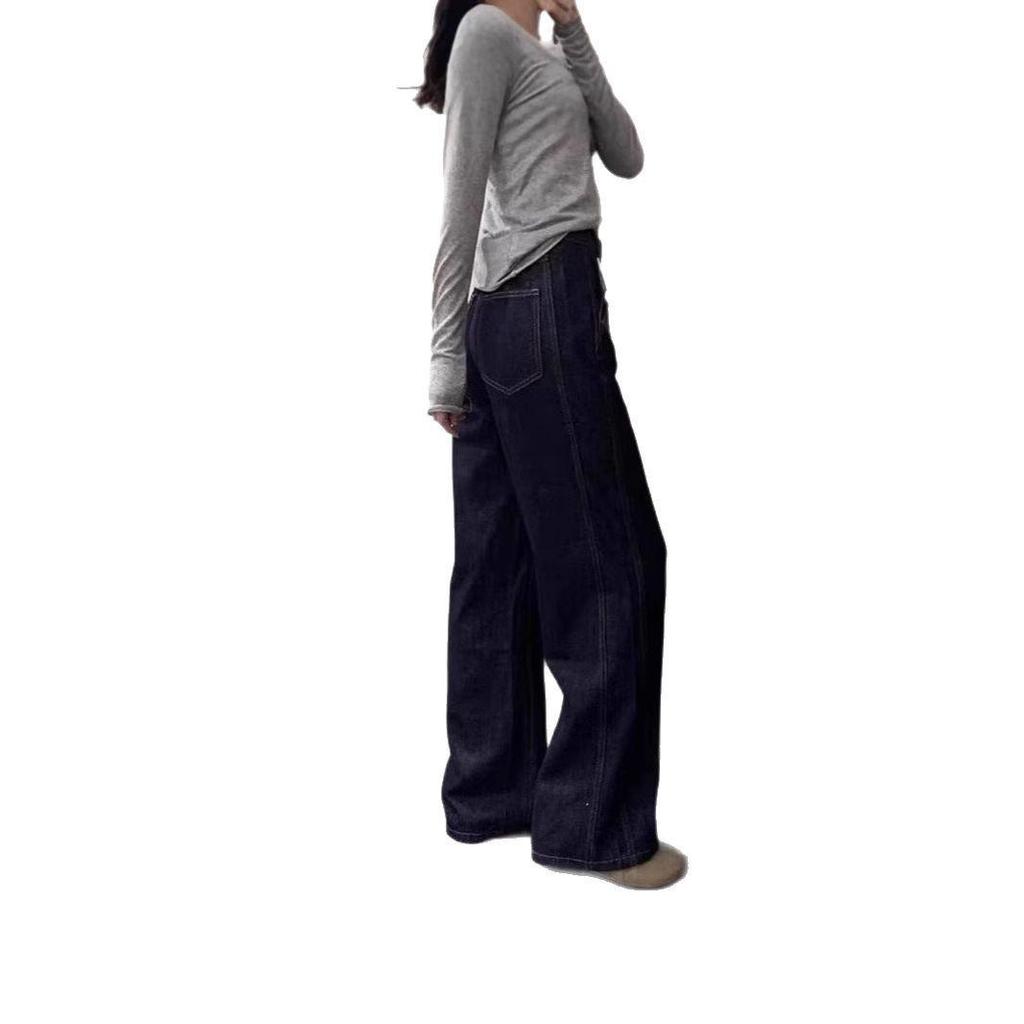 Women's Plus Size High-Waist Dark Blue Pear-Shaped Wide-Leg Jeans