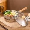 Stainless Steel Snow Flat Pan Japanese Style Wooden Handle Milk Pan Uncoated Household Baby Food Supplement Pot Instant Noodles
