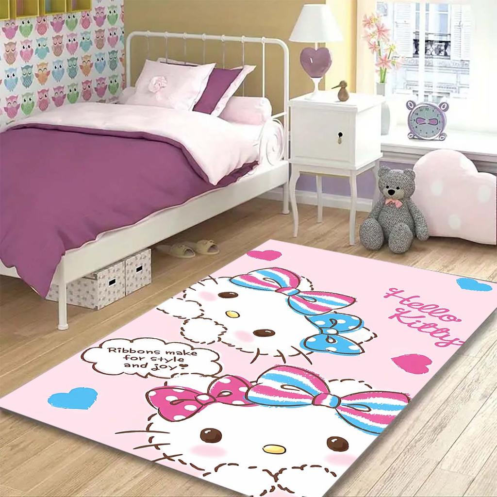 Cute Hello Kitty Cartoon Print Rug, Non-slip and Stain-resistant, Perfect for Bedroom and Living Room Home Decor.