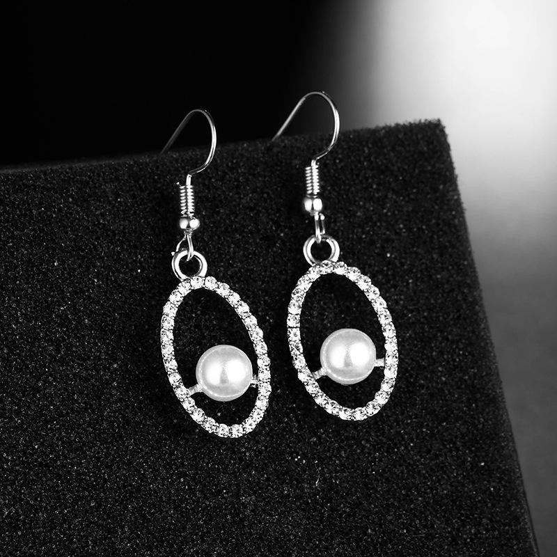 Ear Hook, Creative Pearl Rhinestone Stud Earrings, Geometric Round Star And Moon Earrings