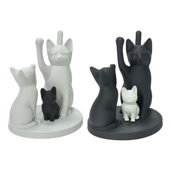 Yousheng Cute Cat Family Figurine, 3D Printed Cat Parents And Kitten Sculpture, Modern Tabletop Cat Ornament, Gift for Cat Lovers
