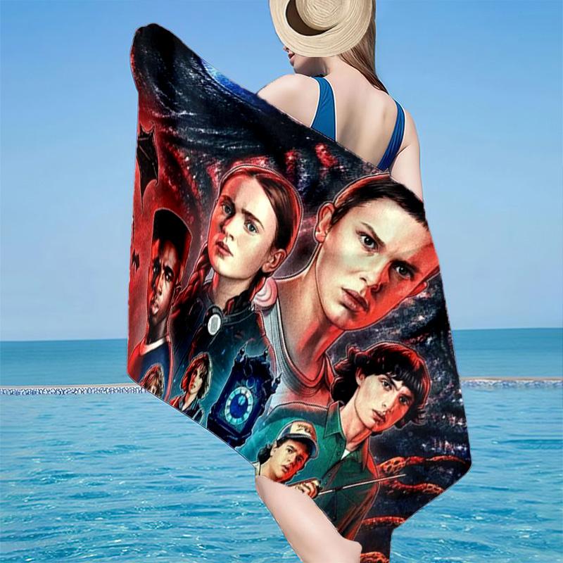 1PC Stranger Eleven Upside Down Beach Towel - Soft, Absorbent Microfiber, Lightweight, Ideal for The Beach, Parties, Travel, Camping fan gifts