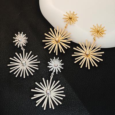 Bohemian Sunflower Earrings with Exaggerated Geometric Design, Perfect for Vacation and Resort Style