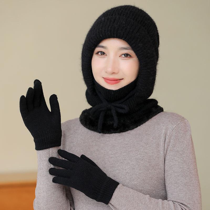 Rabbit wool blended warm hat lady mother winter scarf mask one-piece hat middle grandmother one-piece hat