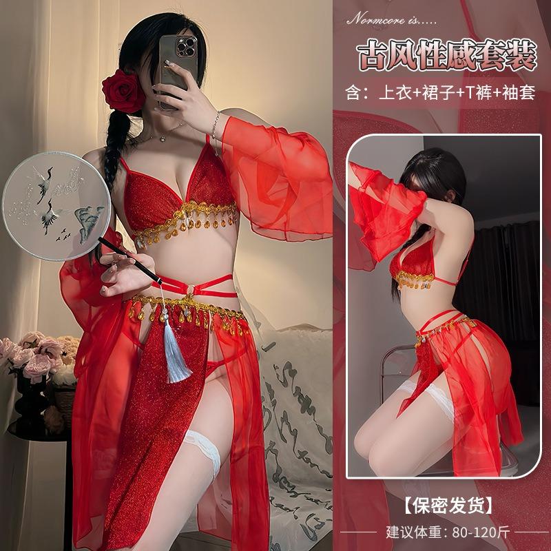 Antique Sexy Underwear Sexy Straps Retro Belly Pocket Lace Chiffon Full Set Hanfu Super Fairy Dress Set Female
