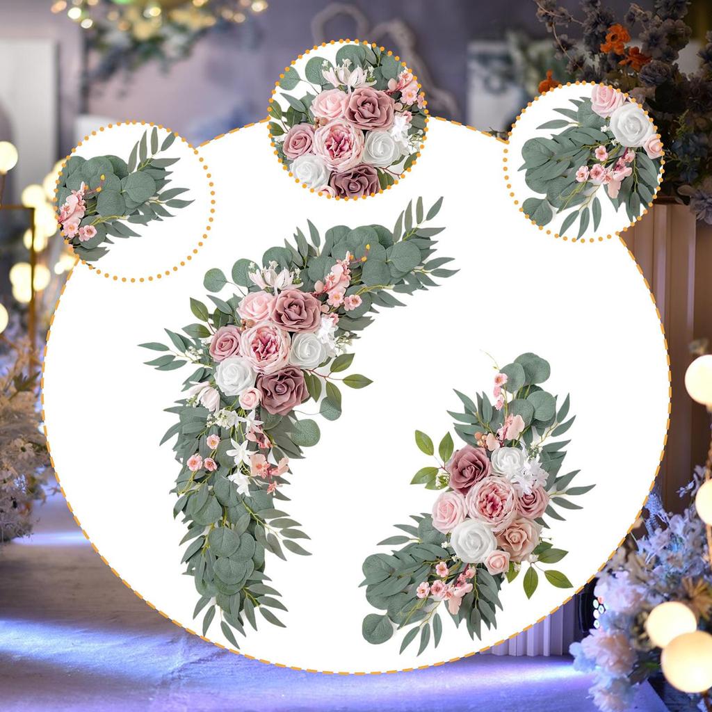 2 Pieces Artificial Flower Swag Floral Backdrop Rustic Hanging Handmade Silk Flowers Wedding Arch