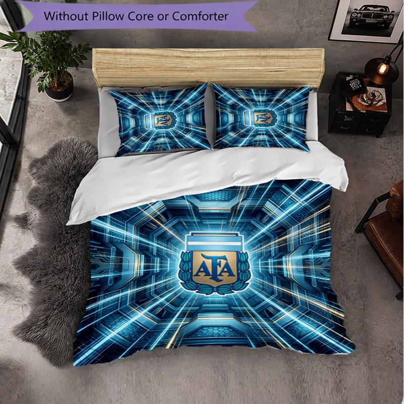 Argentina Football Pattern 3 Pieces Bedding Set Soft Microfiber Duvet Cover with Pillow Cases for Bedroom