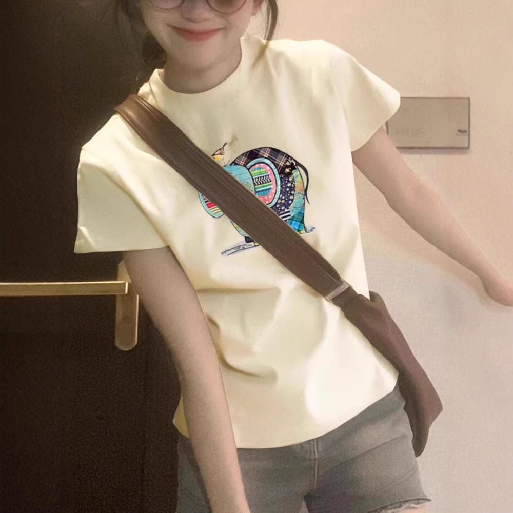 Summer new cartoon cute baby elephant printed short-sleeved T-shirt women's fashion versatile casual top bottoming shirt