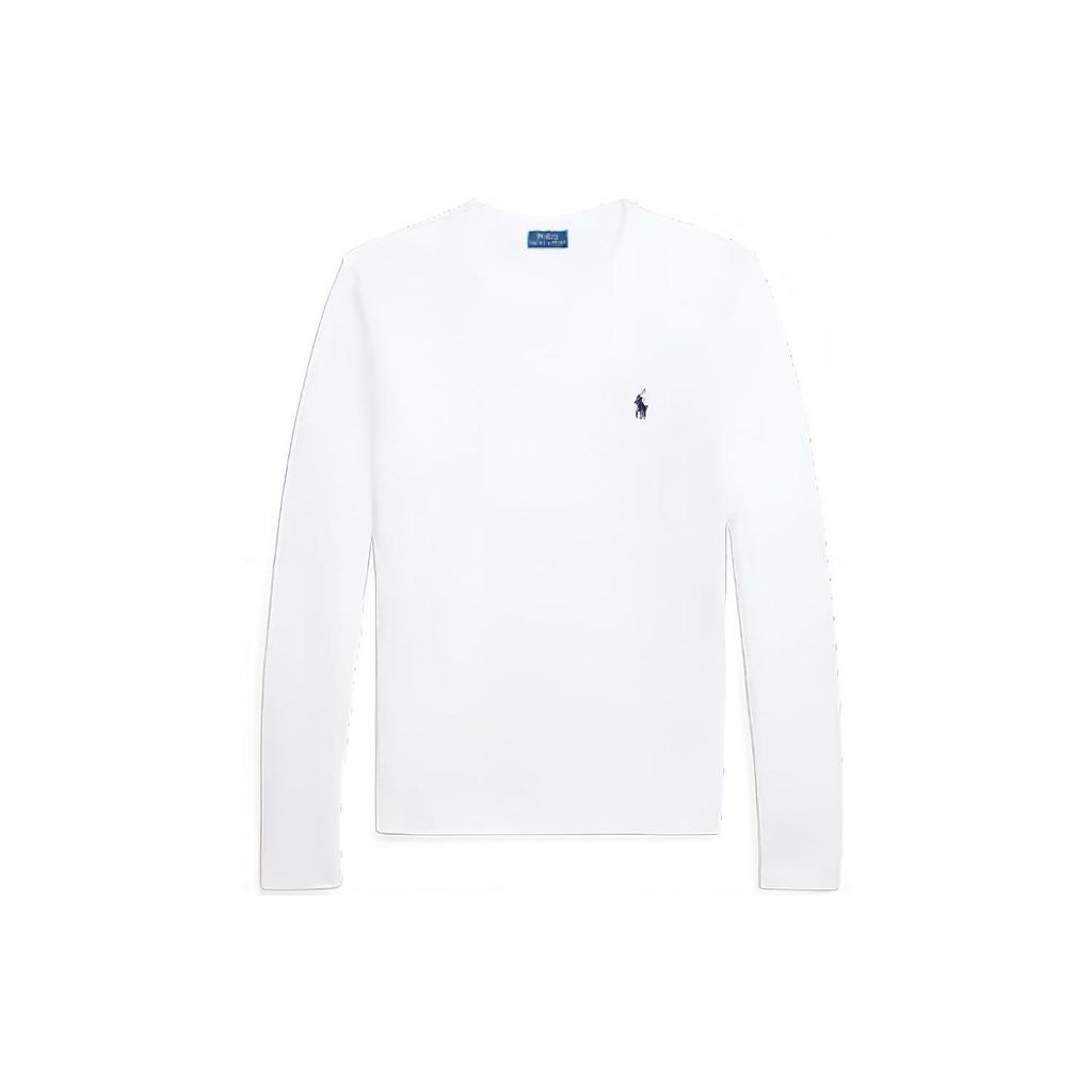 Polo Ralph Lauren Solid Logo Embroidered Crew Neck Knit Long Sleeve T-Shirt Women Tops White WMPOKNINCU20696-100