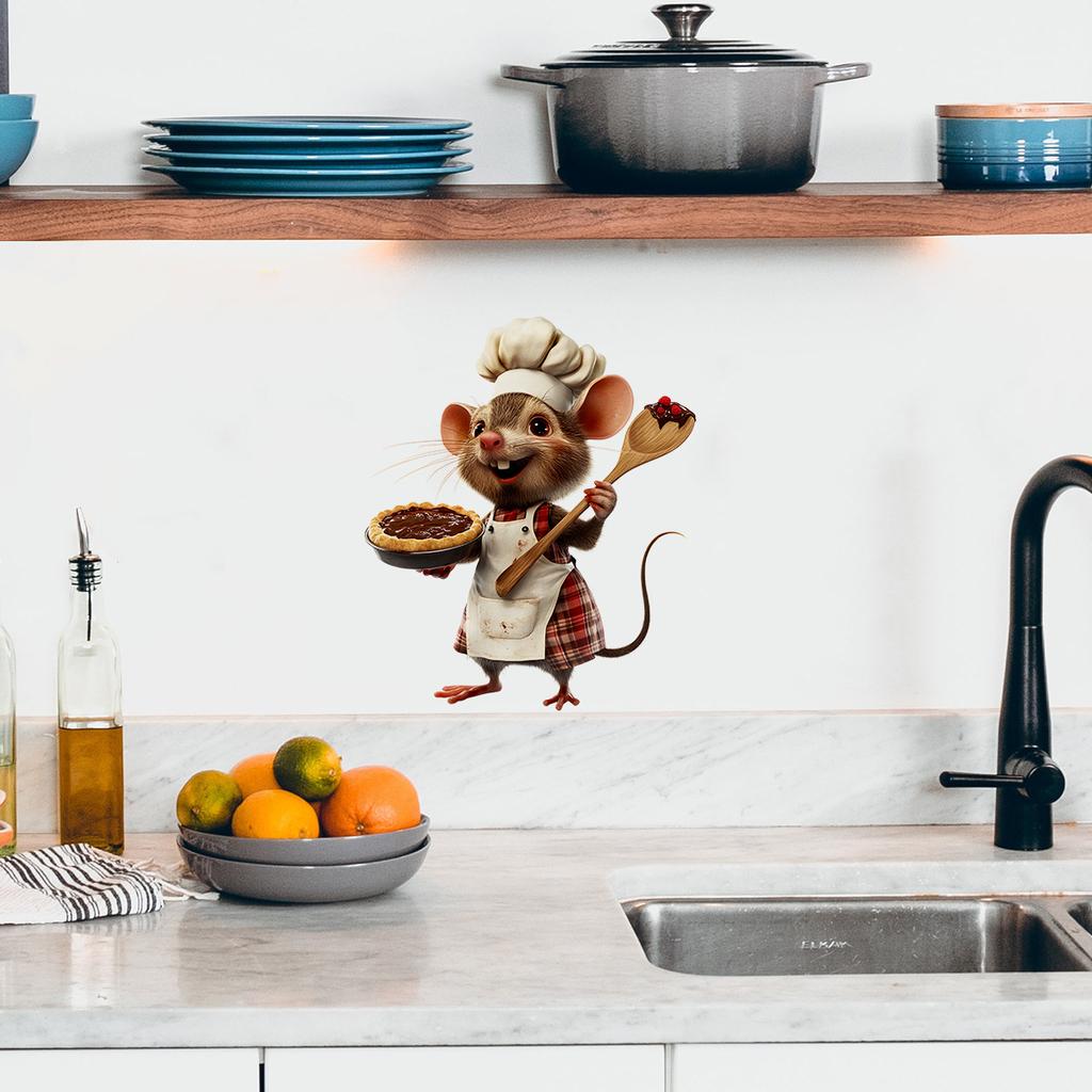 Playful Chef Mouse Wall Sticker Removable Self-Adhesive Decal for Kids Room Kitchen Childrens Wall Decor