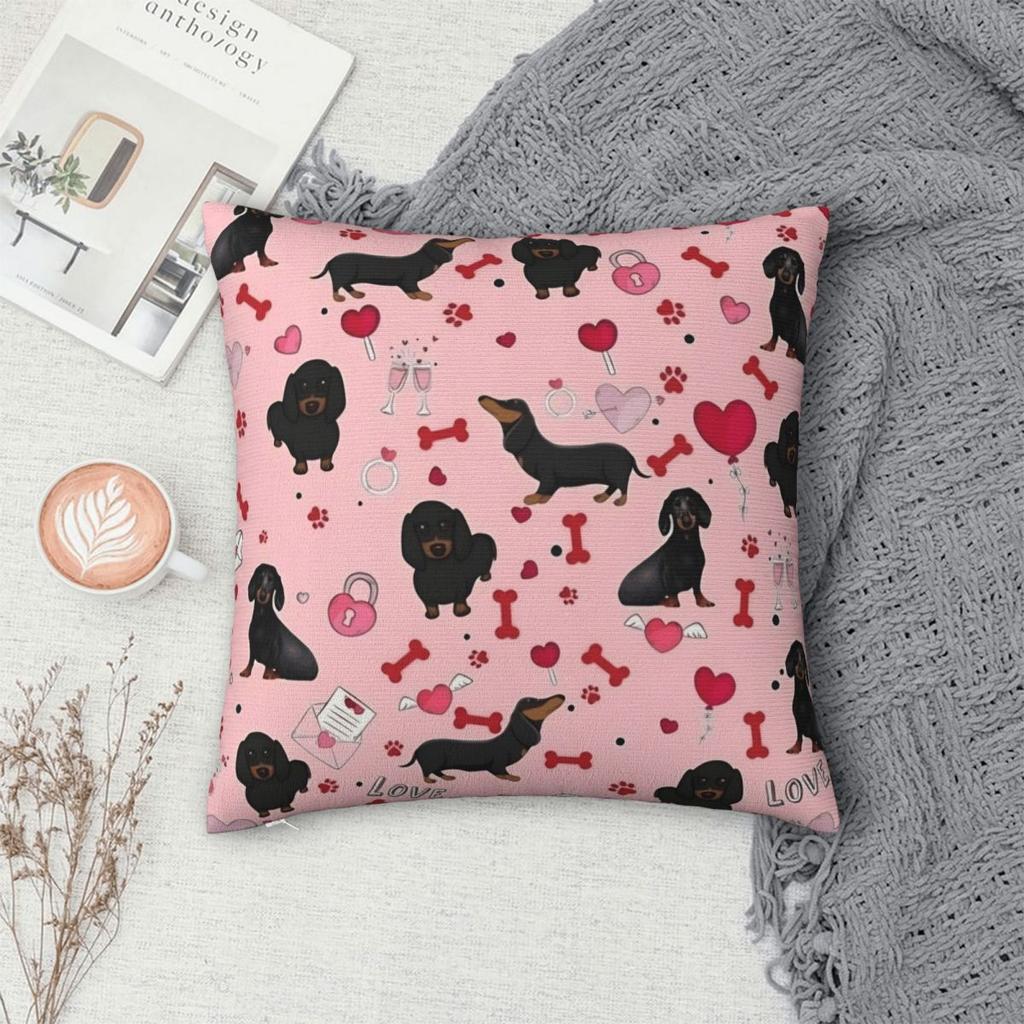 Dachshund Valentine'S Day Throw Pillow Cover Cushions For Sofa Dogs Animal Awesome Pillowcase