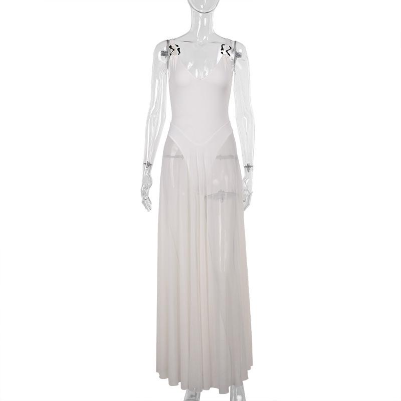 Transparent Maxi Dress Bodysuit Plunging Backless Long Summer Dress Women Sexy Beach Party Dresses