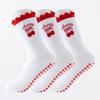 Pilates Socks for Women with Mid-calf Embroidery, Big Red Cherry and Black Fungus Trim, Lace, Rolled Edge and Slip Yoga Socks