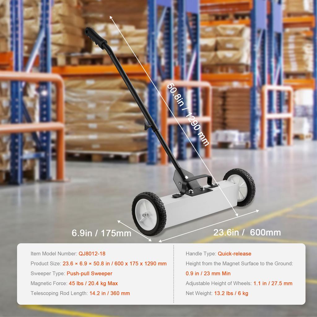 SucceBuy Rolling Magnetic Sweeper with Wheels Push-Type Magnetic Pick Up Sweeper Large Magnet Pickup Lawn Sweeper Easy Cleanup