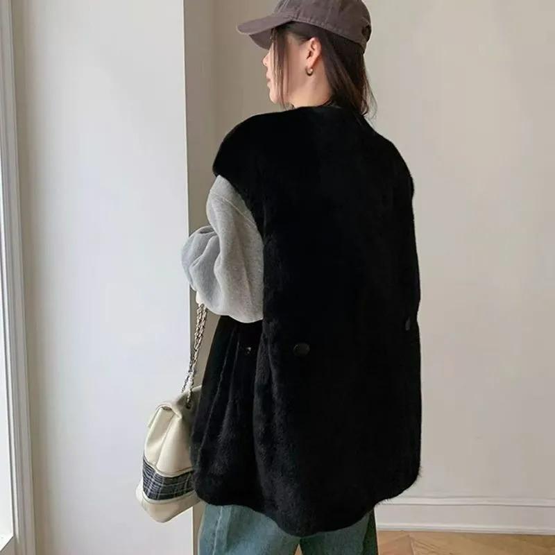Autumn and Winter Imitation Mink Vest Women's Mid-length V-neck Mink Coat Loose Plus Cotton Thick Waistcoat