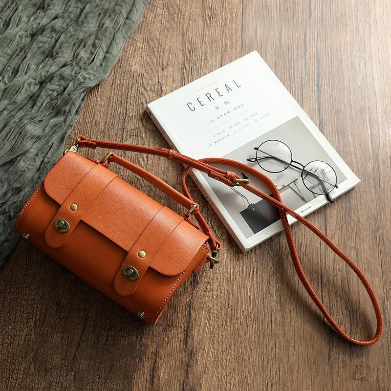 Johnature Sac messager Vintage en cuir de vache véritable pour femmes, sac à main de loisirs fait à la main, sacs à bandoulière de couleur unie