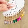 5 Paris Earrings Set Multicolor Stone Gold-Color Matel Small Hoop Earrings Square Water Drop Cute Sweet Fashion Jewelry Gift