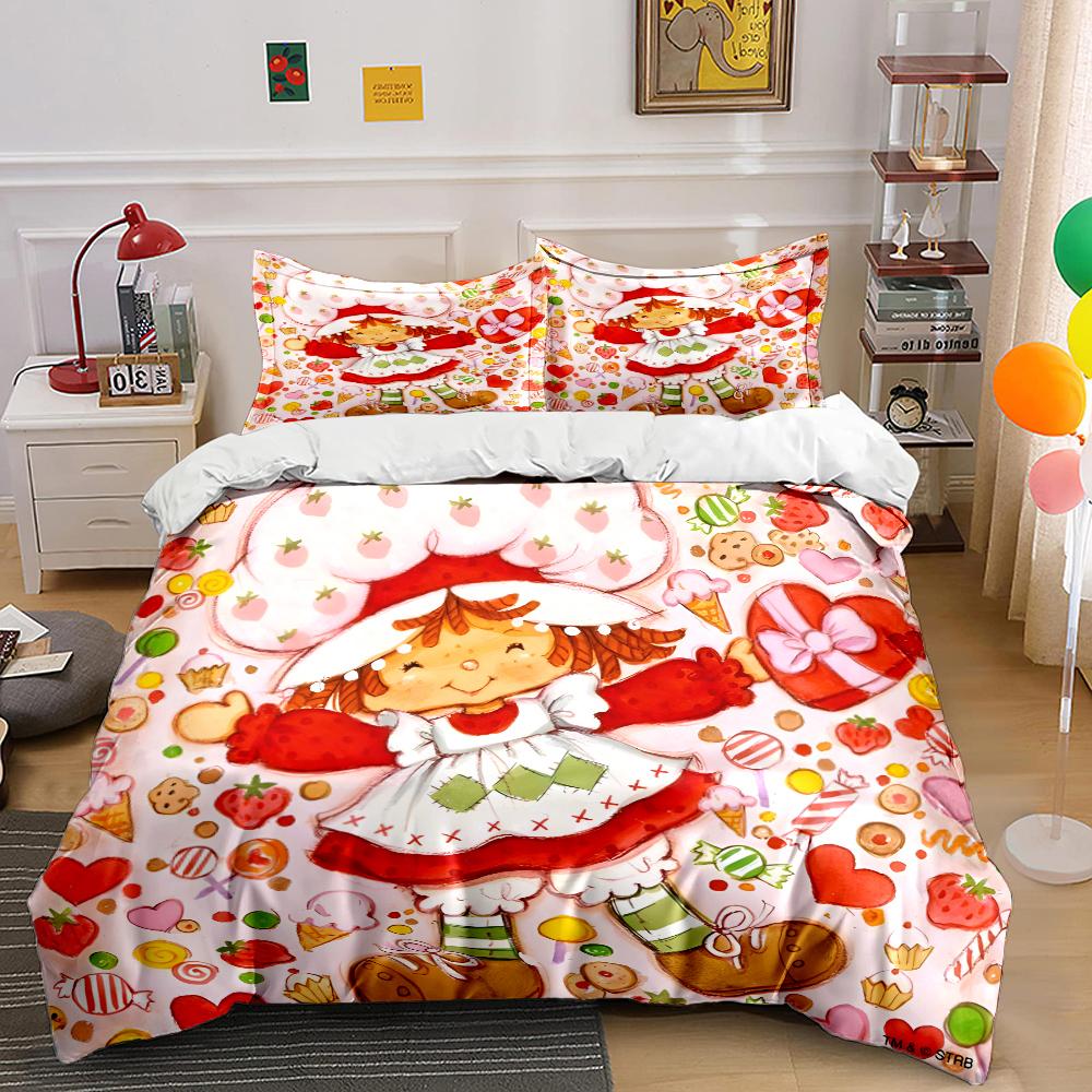 Mehrere Größen Emily E-Erdbeer-Print Weiche Bettbezug Kissenbezug Bettwäsche-Set Kinder Erwachsene Bequemes Bett-Set Einzelbett King Für Geschenke