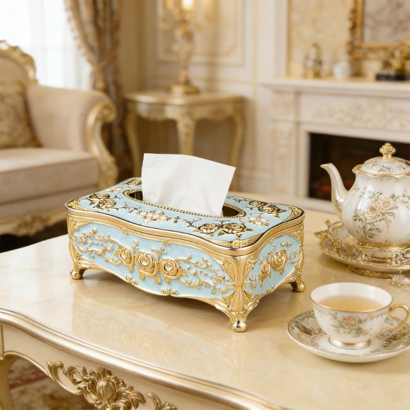 Artistic Floral Print ABS Tissue Holder With Easy Open Lid Sophisticated Decors Tissue Box For Convenient Refills