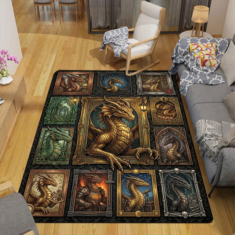 Golden Dragon Compilation Pattern Rug Floor Mat for Living Room or Bedroom Soft and Comfortable Carpet a Gift for Birthday and Holiday.