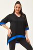 Women's Big Size Blouse Plus Size Black-Green Blouse with Tulle Detail On Sleeves and Skirt