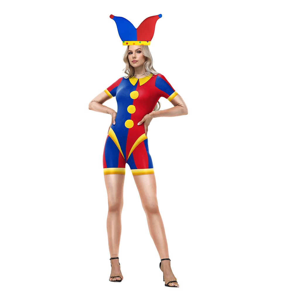 Zawaland Pomni Cosplay Costumes for Women Bodysuits 3D Print Festival Party Halloween Role Play Movie Digital Circus Clown Dress