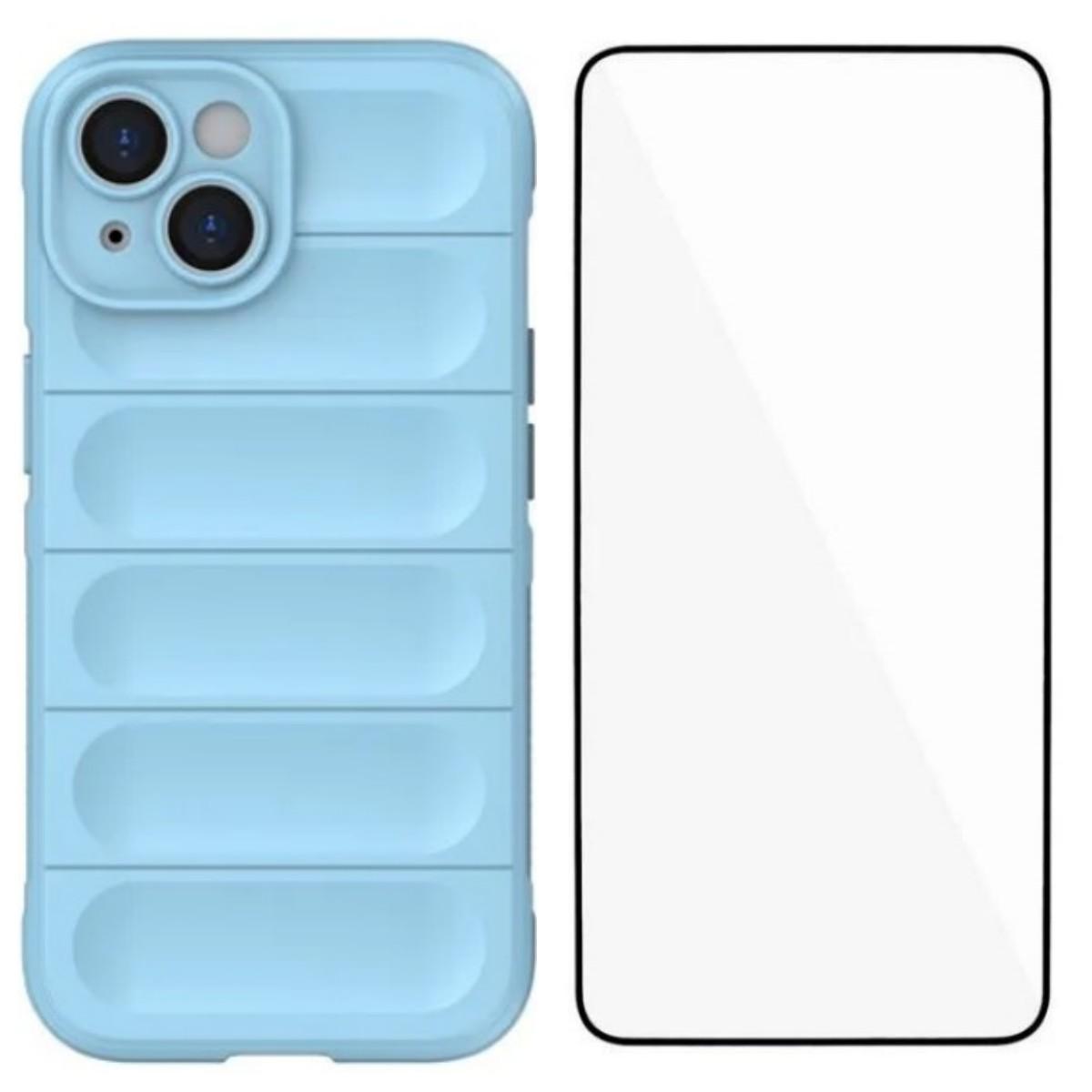 

For iPhone 14 Plus TPU Case WANLONFENG HD Series Anti Slip Phone Cover with Tempered Glass Baby Blue