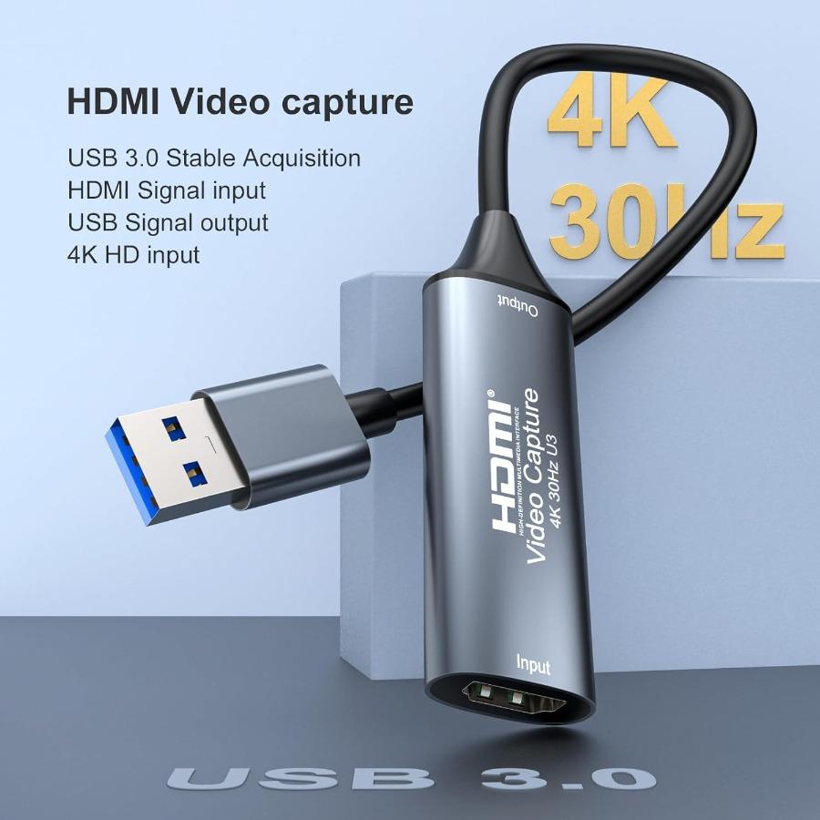 4K USB 3.0/Type-C Video Capture Card HDMI-compatible Grabber Recorder for PS4 Game DVD Camcorder Camera Recording Live Streaming