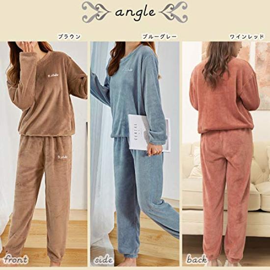 AICA Pajama Warm and Comfortable Fluffy Micro Long Solid One Size Dark Gray Women's 2-Piece Set, Loungewear, Nightwear, Sleepwear, Fleece, Sleeves,