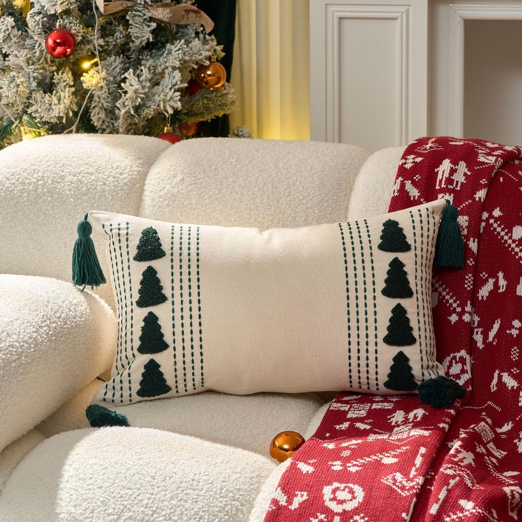 30x50cm Christmas Tree Embroidery Throw Pillowcase Cojines Cotton Linen Decor Sofa Cushion Cover Headboard Pillowcases