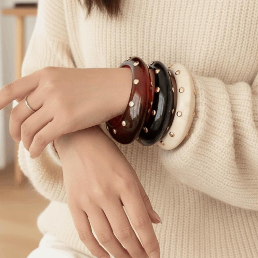 Vintage Geometric Chunky Punk Jewelry Fashion Retro Bangle Irregular Rivet Resin Bracelet Women