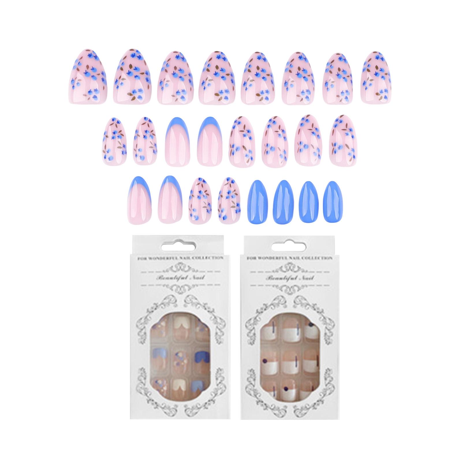 

Короткие овальные искусственные ногти, светло-голубые наклейки для французского маникюра, набор накладных ногтей 24 шт., 1 мл белый