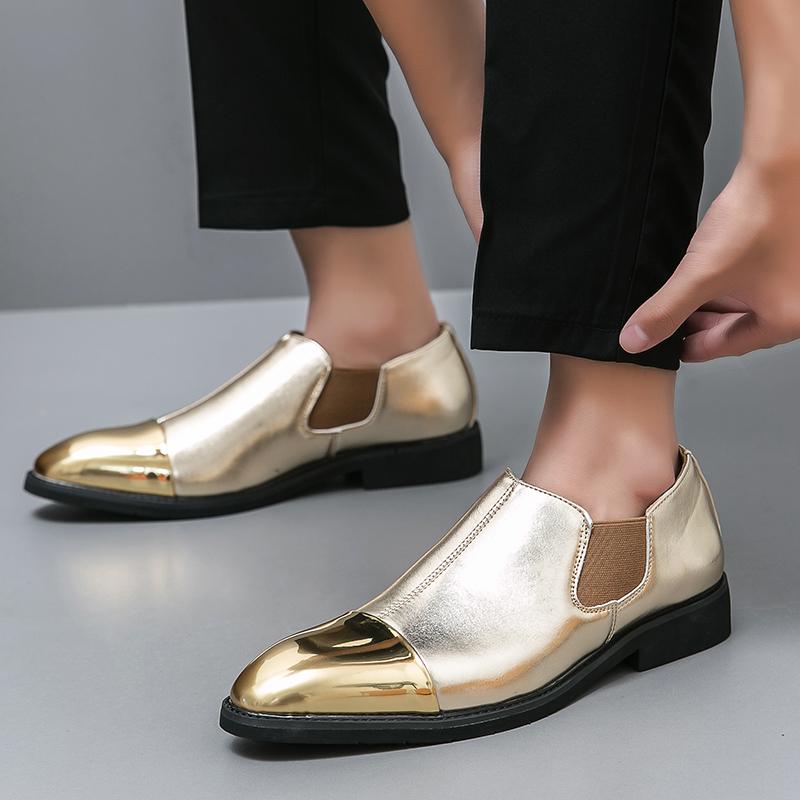 Designer New Men's Gold Patchwork Dress Loafers Male Luxury Fashion Groom Wedding Shoes Italian Style Homecoming Prom Footwear