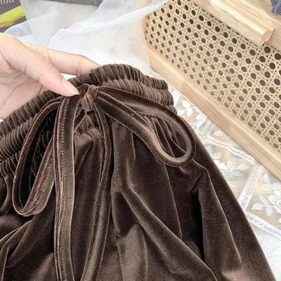 Neue Herbst Winter Gold Samt Weitbein Hohe Taille Kordelzug Locker Schlank Vielseitig Lässige Hose