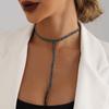 Accessories T-Shaped Sexy Black Full Diamond Double Neck Chain Long Necklace Women'S Clavicle Claw Diamond Chain Necklace