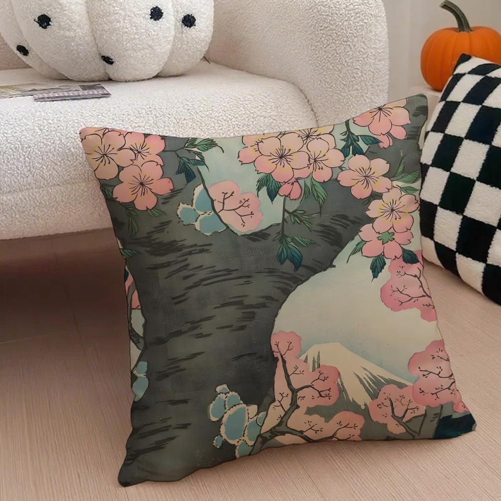Cuscino Fiore di Ciliegio Ukiyo-E Federa per Cuscino Stile Giapponese Copricuscino per Divano Bottone Nascosto Poliestere Resistente Cuscino per Sedia