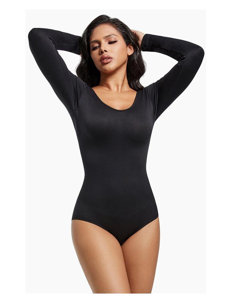 Nahtloser formender Bodysuit für Damen in Übergröße: Langarm Tummy Control