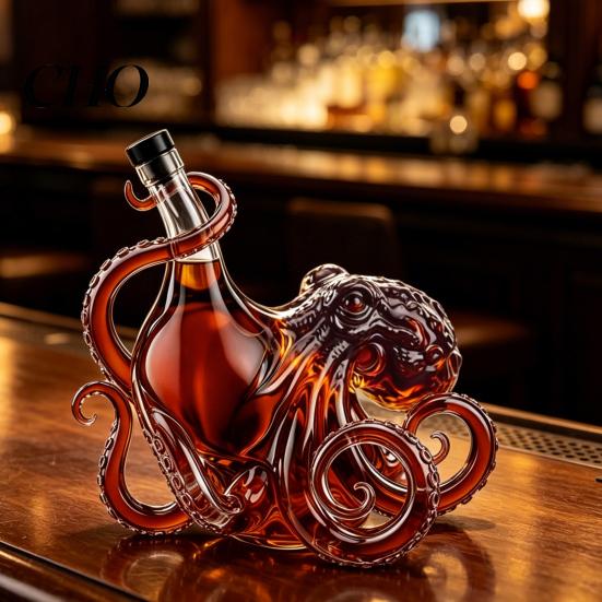 Marine Life Collectible Bottle Octopus-Shaped Glass Decanter, 3D Artistic Borosilicate for Whiskey Wine Soda, Liquid Display 350ml Decorative Bottle,