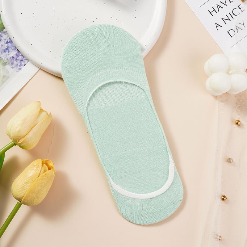 Damen Unsichtbare Bootssocken Sommer Silikon Rutschfest Mode Knöchelsocken Niedrig geschnitten Weiblich Einfarbig Baumwolle Atmungsaktive Socke