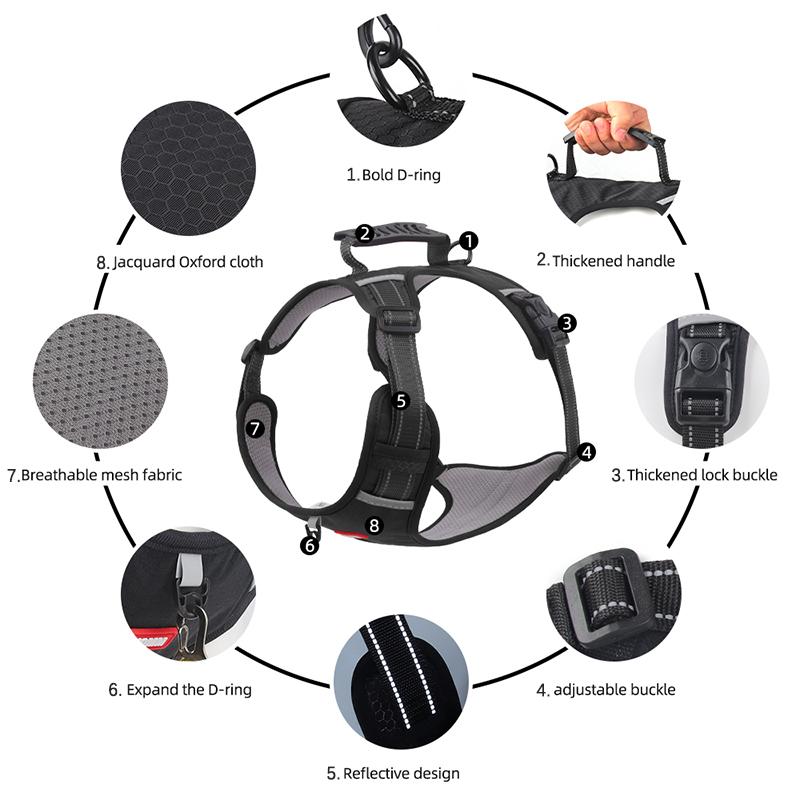 Reflective No Pull Dog Harness with Handle Breathable Adjustable Easy Control Pet Vest for Small Medium Large Dog Pettorina Cane