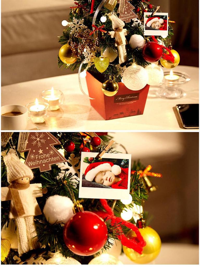 50cm Tabletop Christmas Tree with Lights - Gold & Red Ornament Set