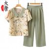 Women's New Chinese Style Printed Shirt & Wide-Leg Pants Set