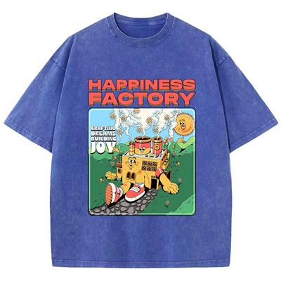 T-shirt da donna con stampa "Train Happiness Factory", lavabile, morbida, stile vintage, manica corta, traspirante, facile da curare, comoda