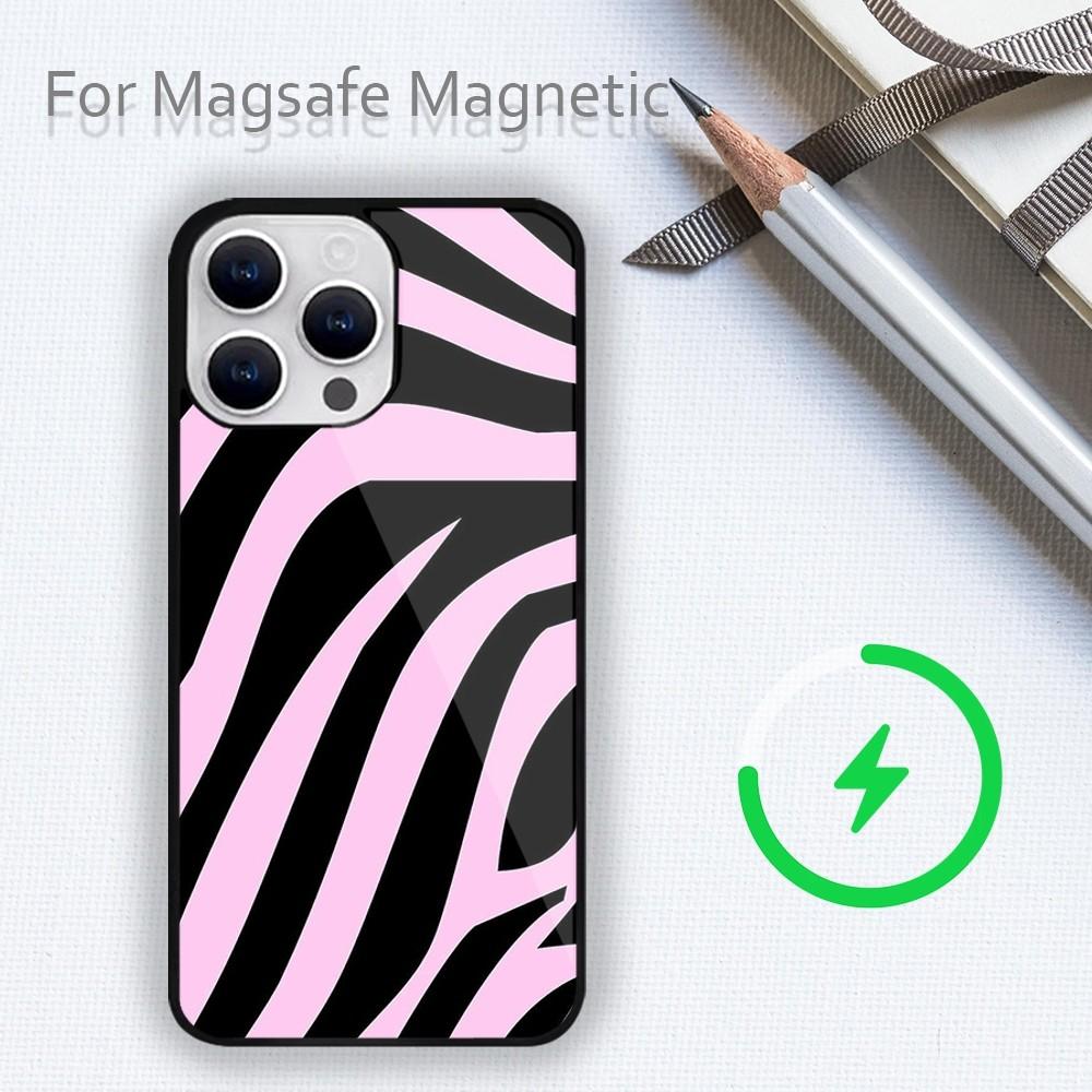 Modische Handyhülle mit Zebrastreifen-Gittermuster für iPhone 15 14 13 12 11 Plus Pro Max Magsafe Magnetisches kabelloses Laden