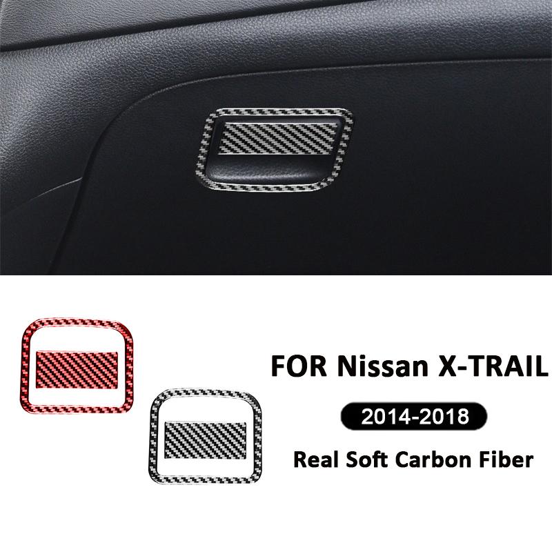 For Nissan X-TRAIL 2014-2018 Car Carbon Fiber Co-Pilot Storage Box Switch Handle Panel Frame Decoration Stickers Interior Parts