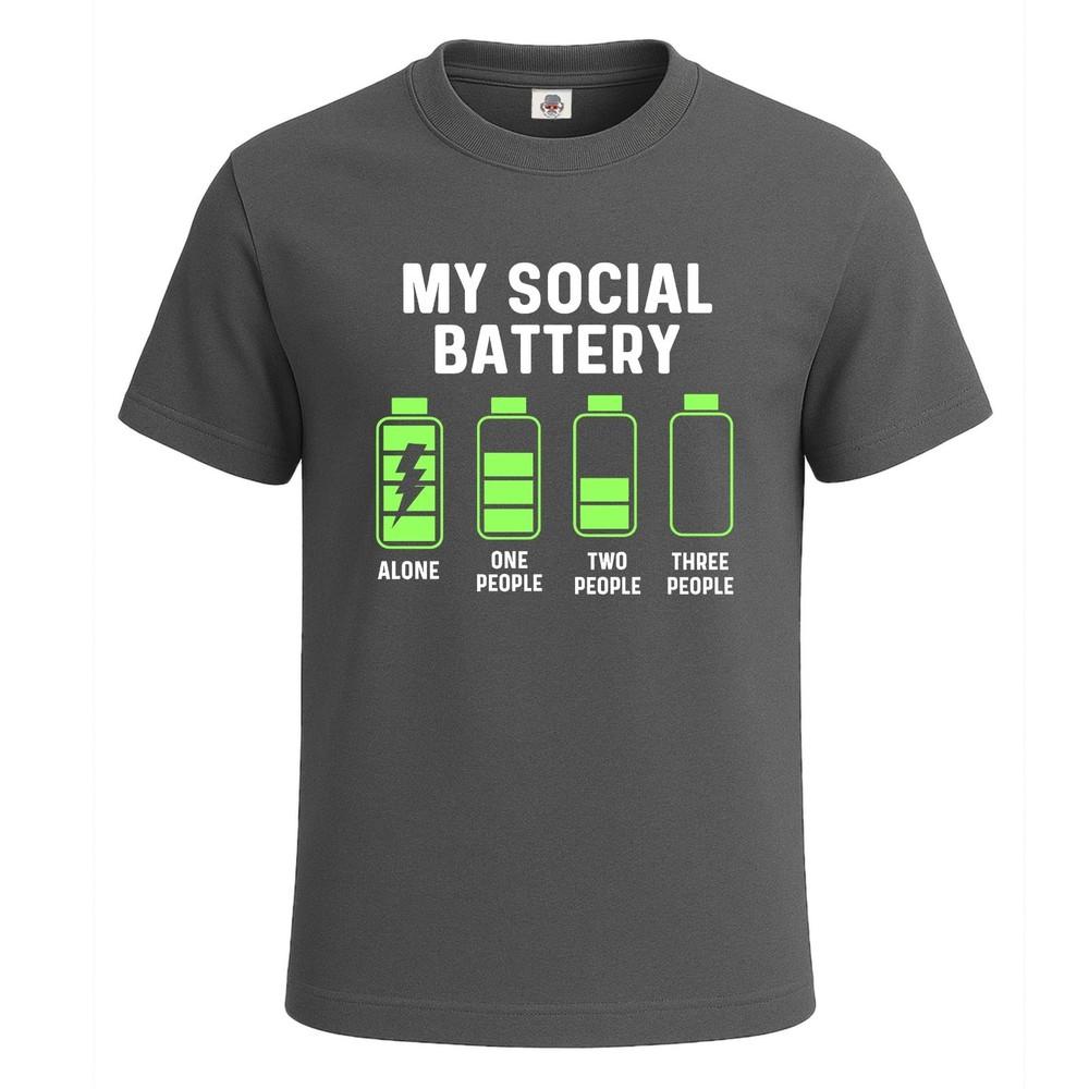My Social Battery Alone Sarcasm Joke Mens T Shirt Funny Novelty Party Gift Top